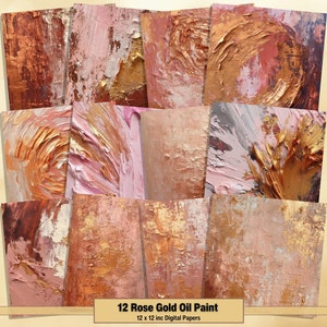 Printable Rose Gold Oil Paint Textures Digital Papers, Abstract Page, Background, Ephemera, Download Junk Journal, Scrapbooking, Card Making