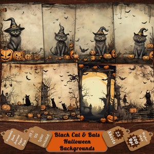 Printable Black Cats Halloween Digital Paper, Halloween Ephemera, Jack o Lantern Pages, Download Junk Journal, Scrapbooking, Card Making