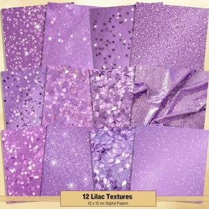Printable Lilac Textures Digital Papers, Purple Glitter Pages, Foil Background, Ephemera, Download Junk Journal, Scrapbooking, Card Making