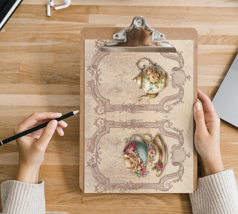 Printable Victorian Tea Party Digital Paper Vintage Tea Set Etsy