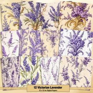Printable Victorian Lavender Digital Papers, Floral Pages, Background, Vintage Ephemera, Download Junk Journal, Scrapbooking, Card Making