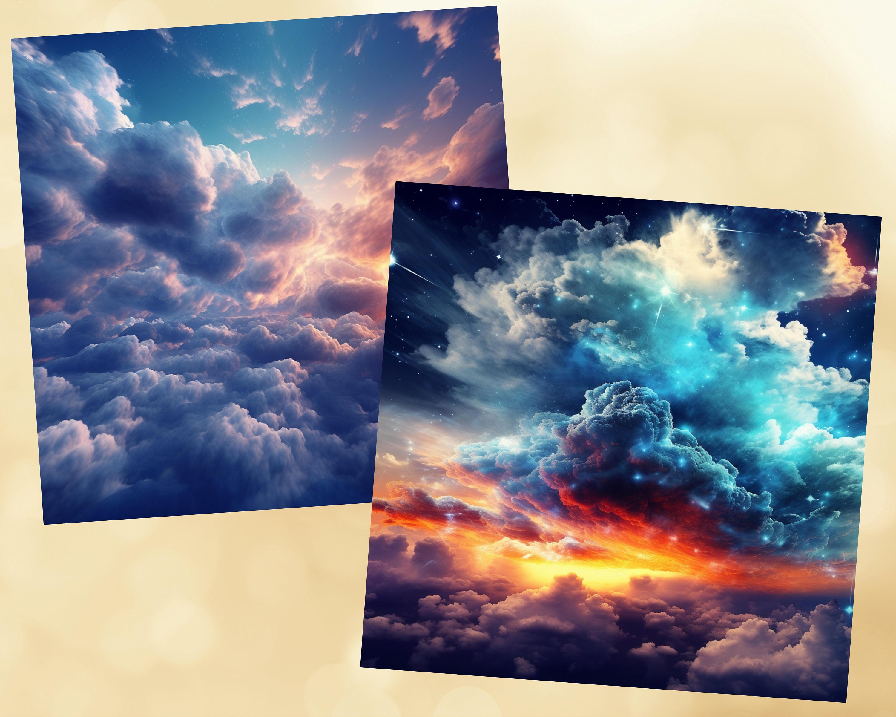 Printable Fantasy Clouds Digital Papers, Cloudy Sky Page, Background ...
