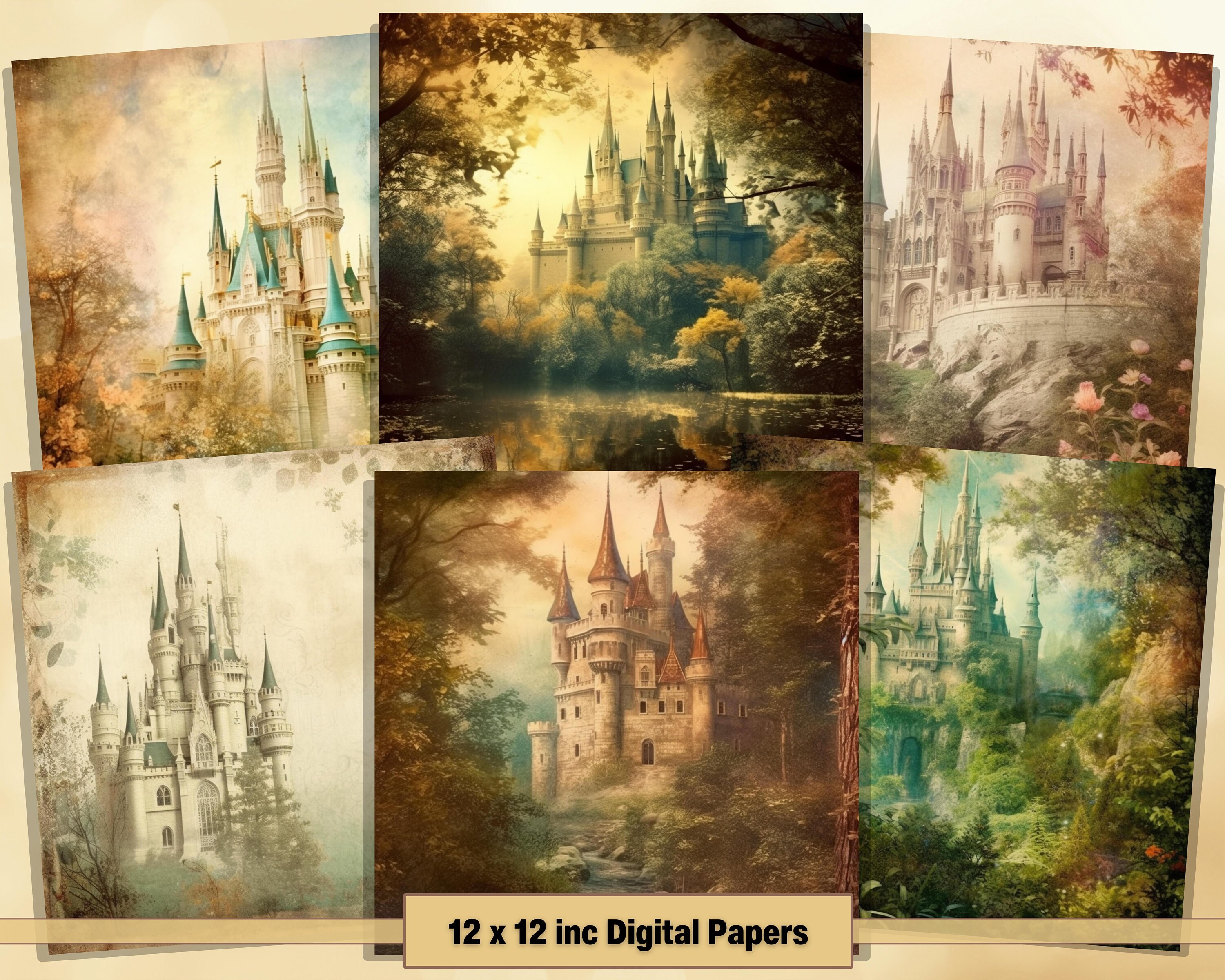 Printable Fairy Fantasy Castle Digital Paper Fantasy Page - Etsy