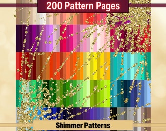 Printable 200 Shimmer Pattern Digital Papers, Glitter Rainbow Colour Pages, Glitter Collage Paper Pack, Download Junk Journal, Scrapbooking