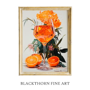 Aperol Spritz Art Print Flower Poster Cocktail Wall Art Bar Cart Decor Kitchen Art Orange Floral