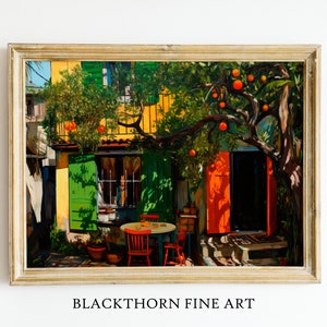 Orange Tree Painting Colourful Art Mediterranean Decor Villa Print Sunshine Art Citrus Kitchen Poster House Large Canvas Orchard Wall