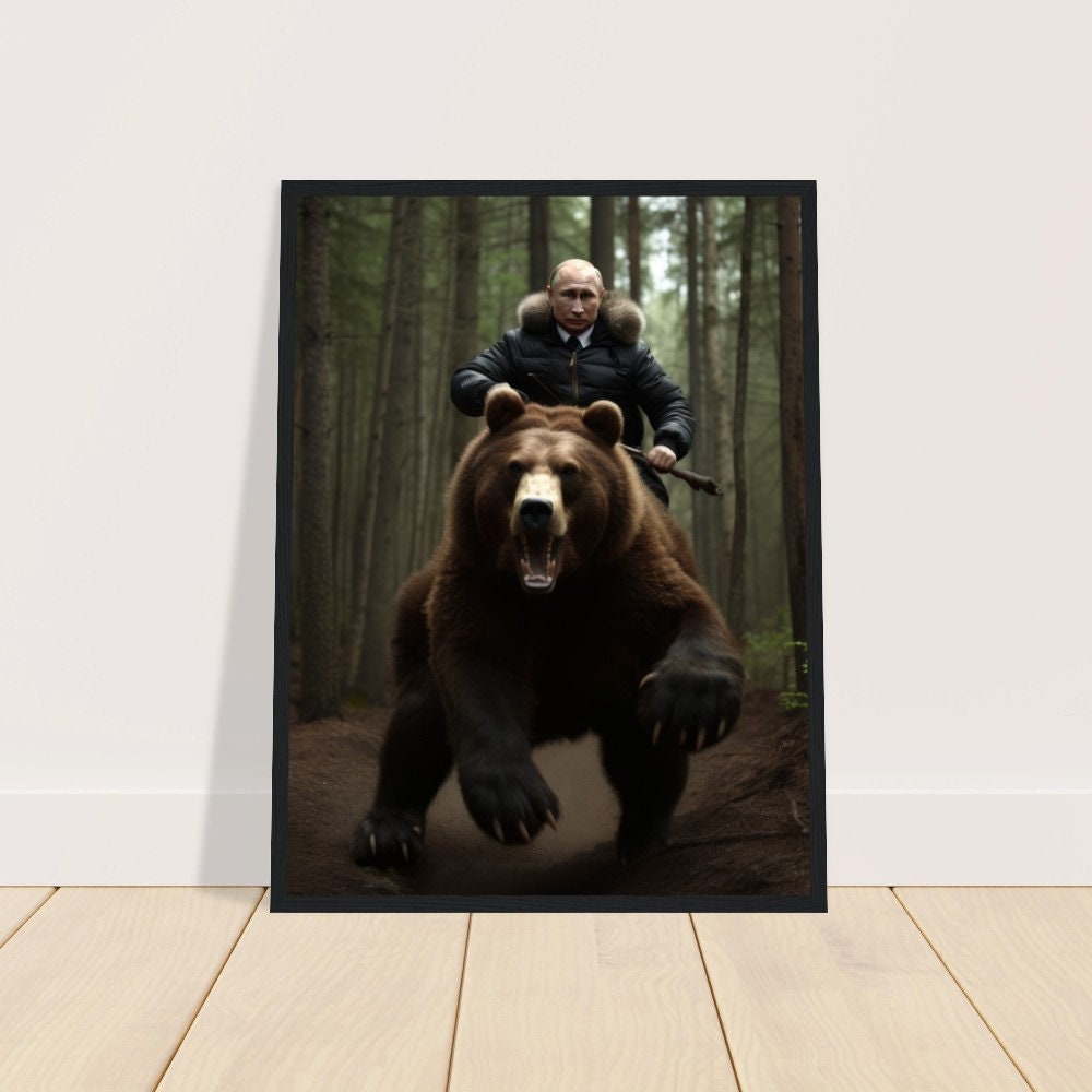 Putin Art Print Poster, Putin Riding on Bear, Modern Wall Decor, Wooden ...
