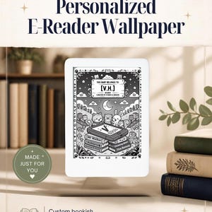 Gemütlicher Tier-Hintergrund für E-Reader | Personalisierter Kindle-/Kobo-Schlafbildschirm | Buchbezogene Illustrationen mit individuellem Namen