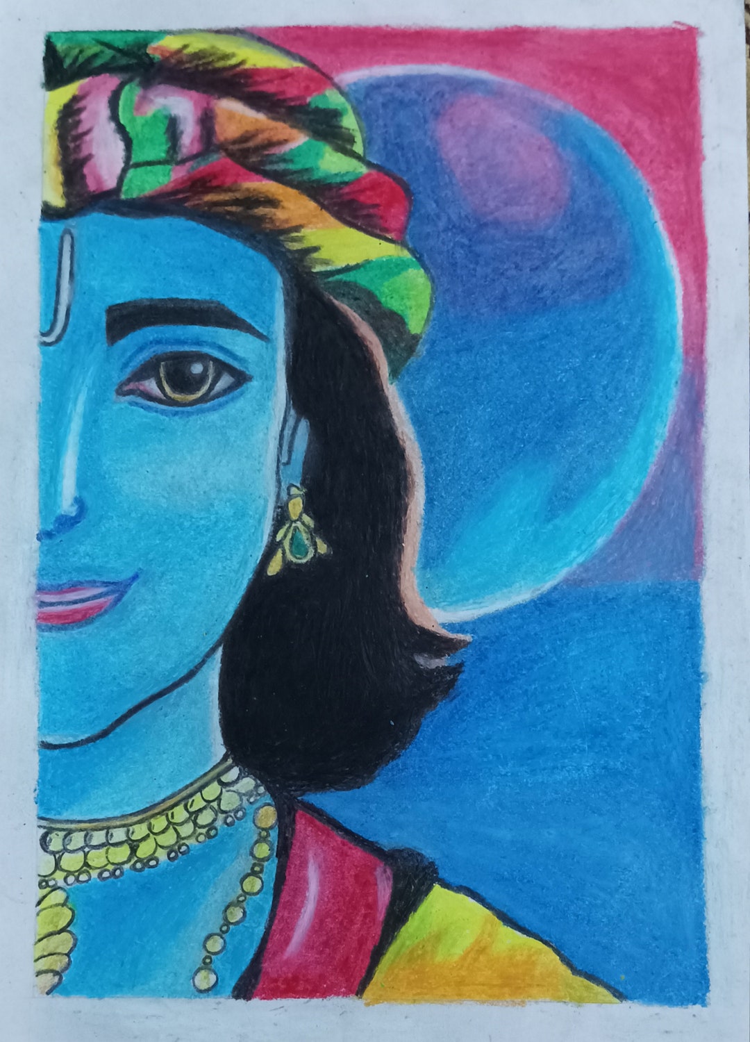 Lord Krishna Oil Pastel Art Etsy