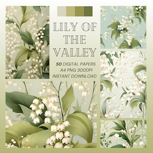 Lily of the Valley Scrapbooking Papers - imprimés numériques floraux vintage - Ensemble de 50