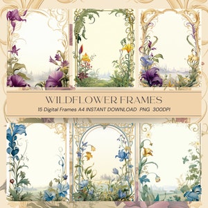 Wildflower Elegance Floral Page Borders - Set of 15 | Vintage-Inspired Craft Supplies