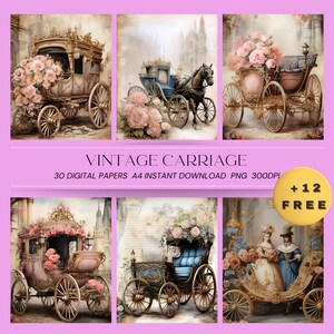 30 pagine di diario di carrozze vintage con bordi bonus - Eleganza e lusso - Download digitale stampabile - Scrapbooking, Art Journaling
