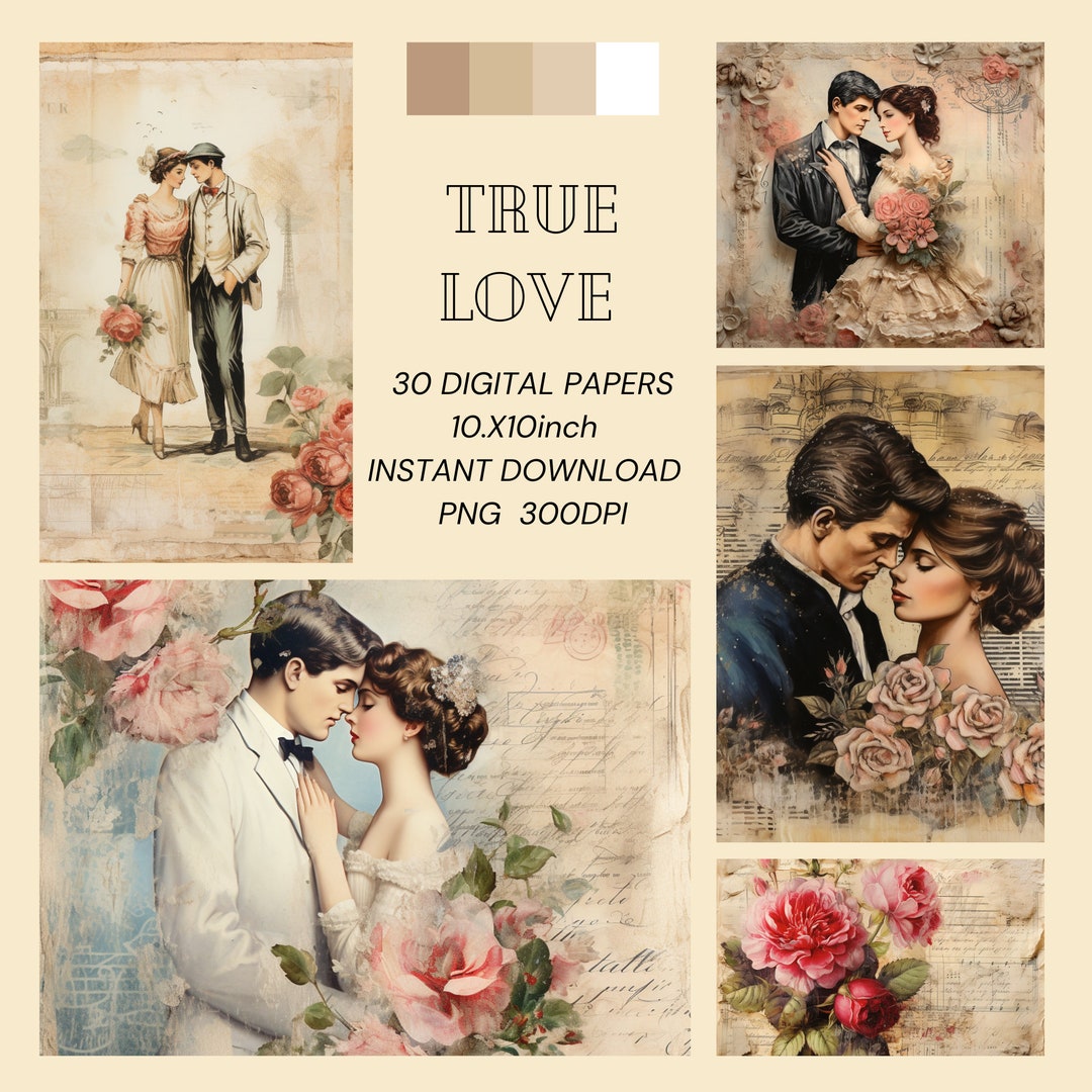 True Love Pack 30 Romantic Junk Journal Pages With Roses & Vintage ...