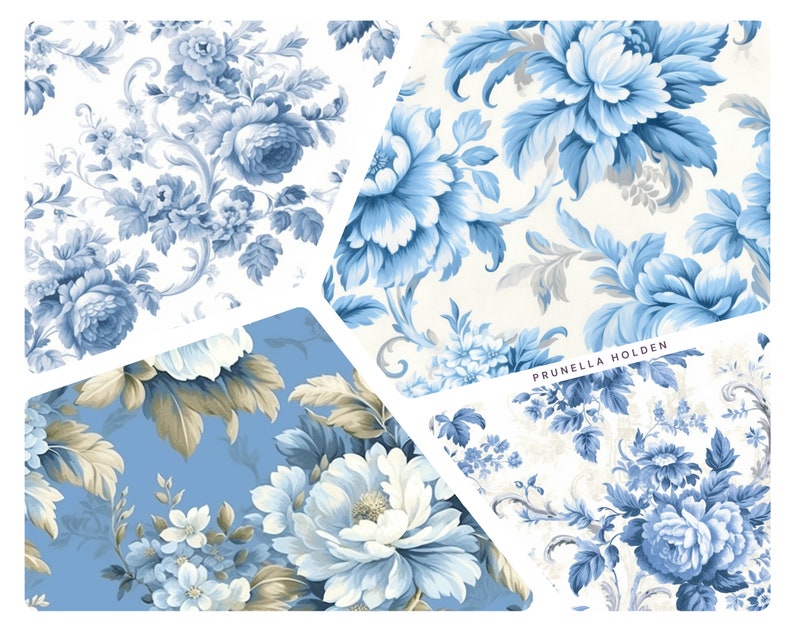 French Wallpaper Digital Prints: Elegant Handmade Designs in Pale Blue ...