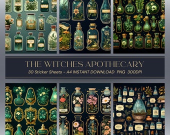30 Potion bottle Stickers from the Witch's Apothecary for Junk journal witch ephemera craft kit for scrapbooking in Vintage style