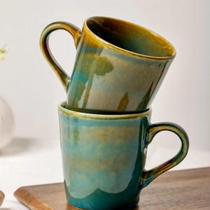 Handmade Olive Green Stoneware Mug: 250ml Ceramic Tea Cup, Cosy Pottery Gift