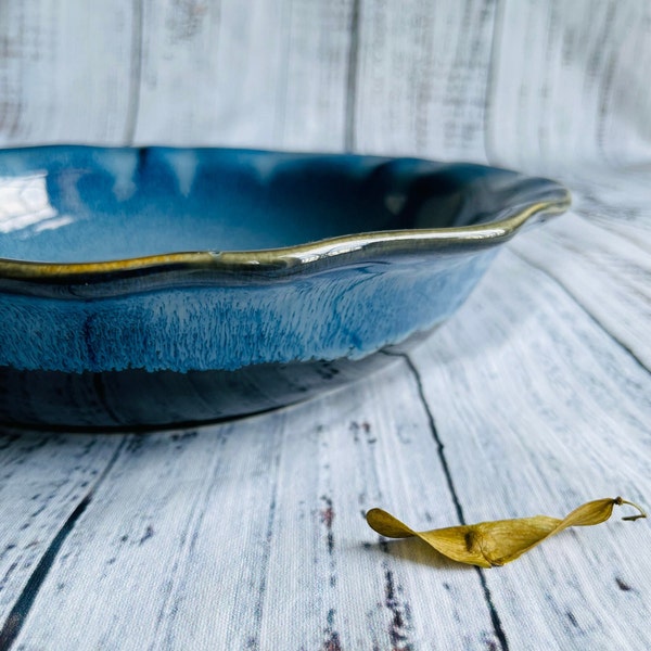 Deep sea Shallow Bowl, 23cm, Ideal for dining, fruit/salad/rice/pasta serving dish, handmade flower bowl, perfect home gift, ceramic pottery