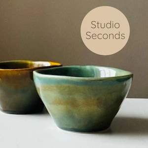 IMPERFECT SECONDS Olive Green Cereal & Soup Bowl: 600ml Ceramic Ramen Bowl, Stoneware Pottery Bowl