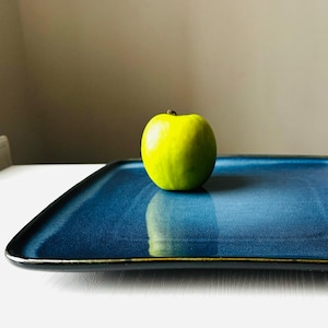 Tiefsee Große Keramikplatte, 26 cm Blaue Keramik Quadratische Serviertablett, Käseplatte, Obstplatte, Kaffeetischdekor, Geschenk für Zuhause