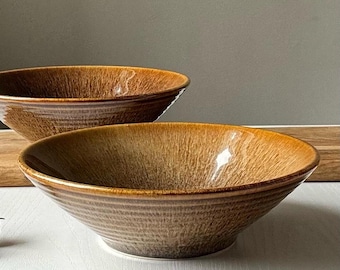 Handmade Earth Yellow Glazed Ceramic Bowl - 19cm Rustic Conical Design