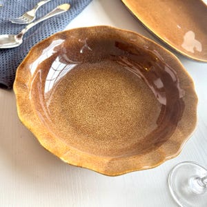 Handmade Earth Yellow Ceramic Bowl: Food Safe Pottery Centerpiece (23cm)