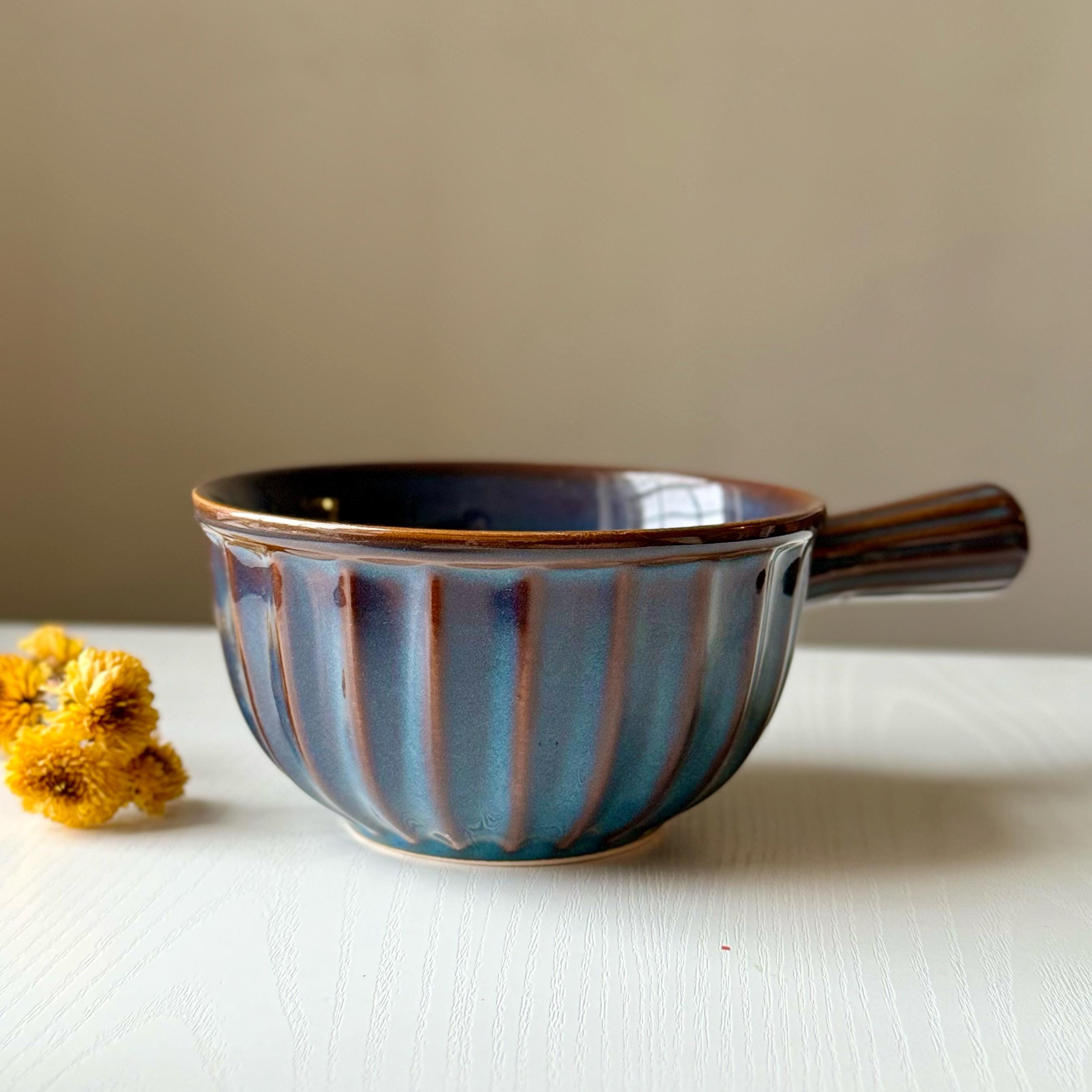 Ciotola Zuppa In Ceramica Blu Con Manico Termico - 591ml Per Microonde - Foto 4