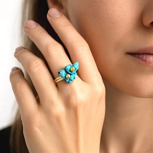 Handmade Boho Turquoise gold-plated brass ring | Boho Chic | Wire-wrapped  Ring | gift for her | Natural Stone Ring | healing stone jewelry