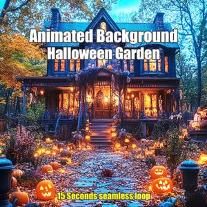 Peut inclure: Fond d'écran animé de jardin d'Halloween avec une maison hantée, des citrouilles sculptées et un chemin bordé de lumières scintillantes. Boucle sans couture de 15 secondes.
