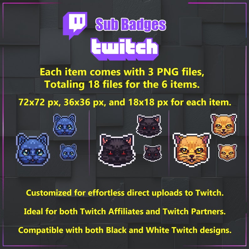 Pixel Cat Sub Badge for Twitch - Elevate Your Stream With Charming and ...