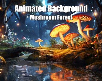 Arrière-plan animé - Forêt de champignons - Pays des merveilles fantaisistes de champignons pour les ruisseaux Vtuber et les espaces virtuels magiques, zoom, superpositions Twitch