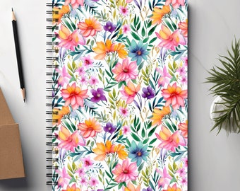 Watercolour Floral Notebook | Spiral Bound | Ruled line | A5 Notebook | Journal | Perfect For Taking Notes |