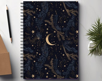 Moon And Stars Notebook | Spiral Bound | Celestial Journal | A5 Notebook | Perfect For Taking Notes | Reflections | Journaling