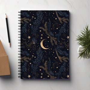 Moon And Stars Notebook | Spiral Bound | Celestial Journal | A5 Notebook | Perfect For Taking Notes | Reflections | Journaling