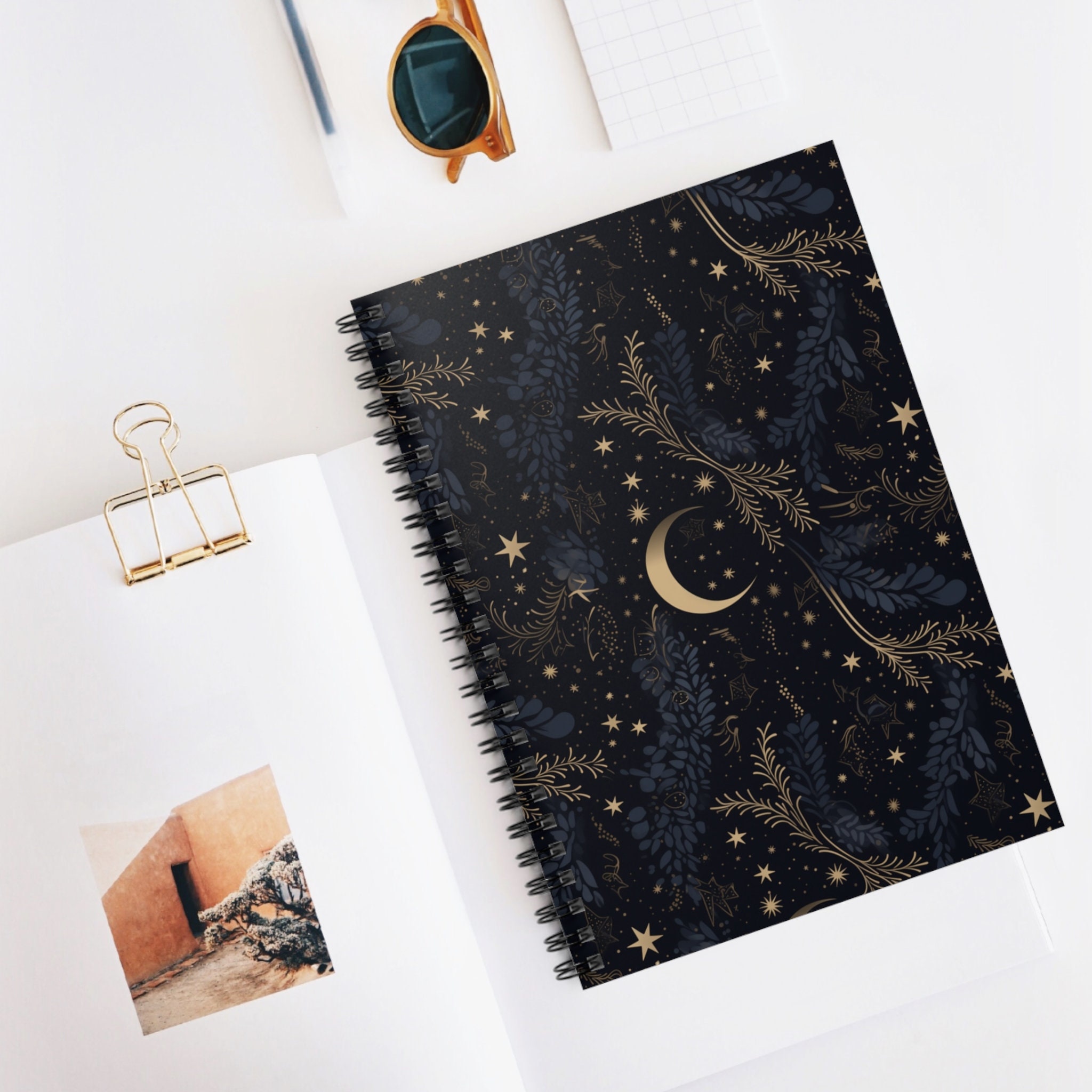 Moon and Stars Notebook | Spiral Bound | Celestial Journal | A5