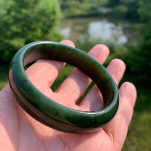 100 Natural Canadian BC Nephrite Jade Dark Green Bangle 59mm X 17mm Grade B