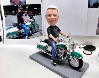Custom Motorcycle Bobbleheads, Custom Father Bobblehead On Motorcycle, Custom Motorcycle Figurines, Custom Unique Anniversary Gift