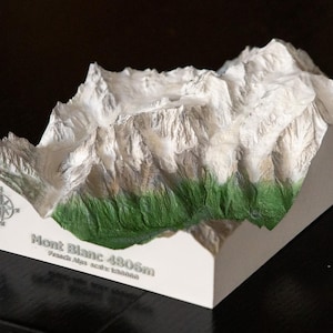 Modèle 3D du Mont Blanc | 18x12 cm | Échelle 1:80000 | Peint à la main | Relief ultra réaliste | Texte personnalisé disponible