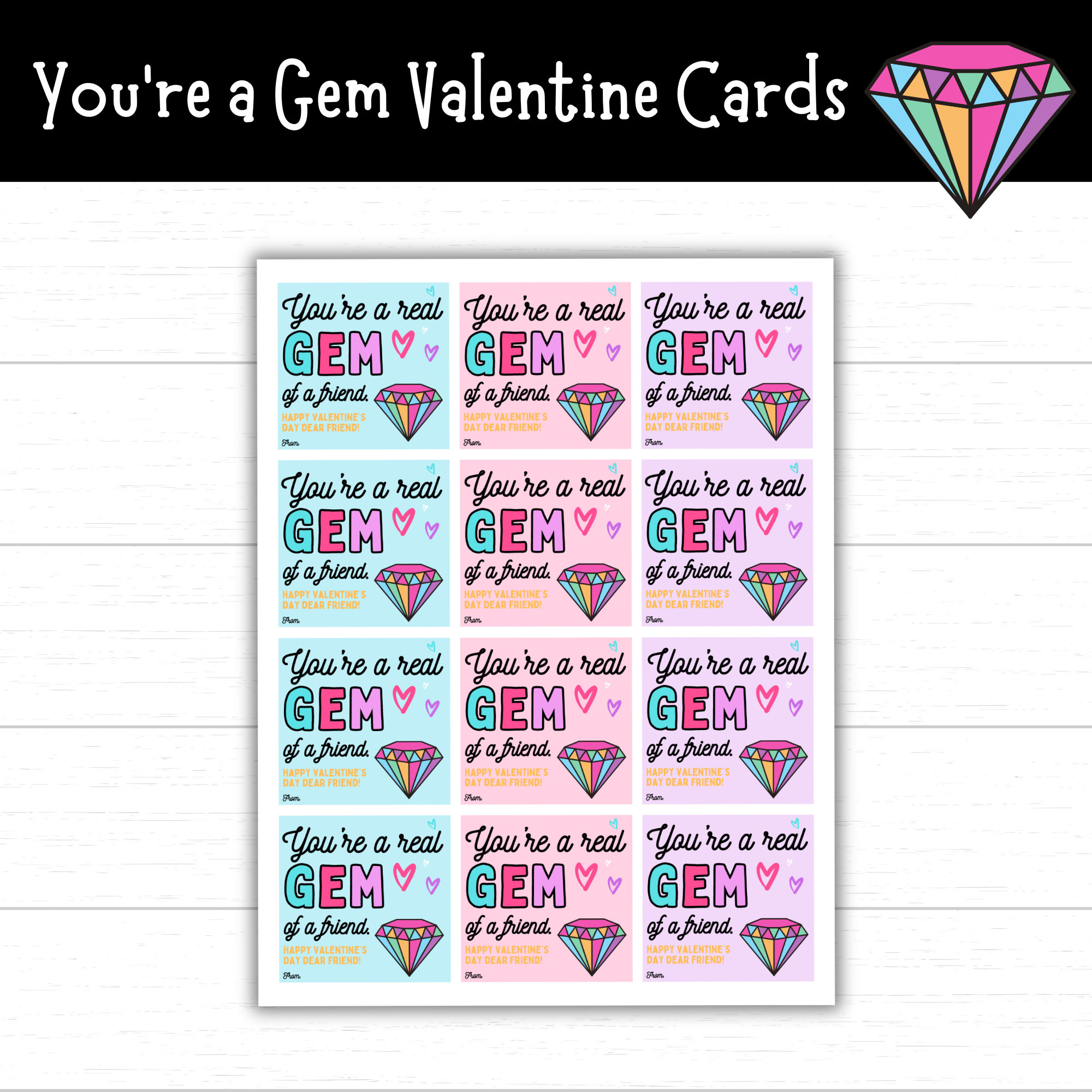 You're a Gem Valentine's Day Cards, Gem Valentines, Printable Gem ...