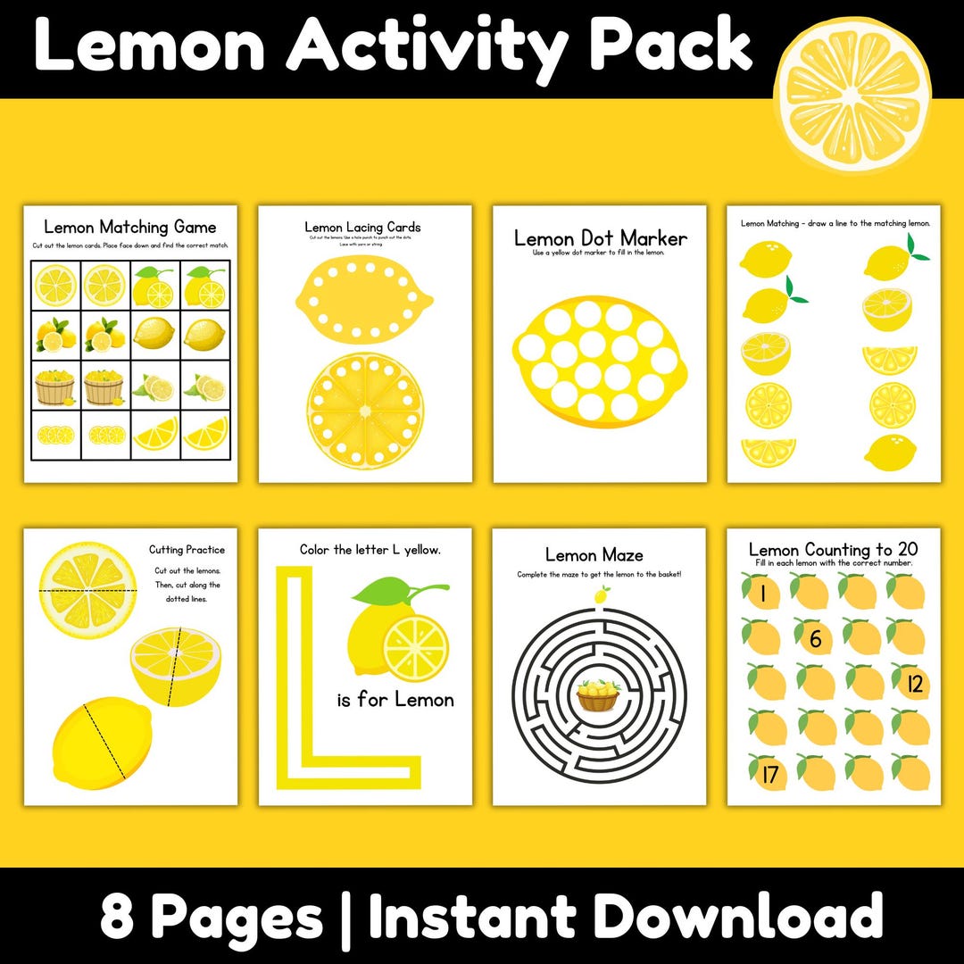 Lemon Activity Pack Printable, Fun Summer Worksheets & Games for Kids ...