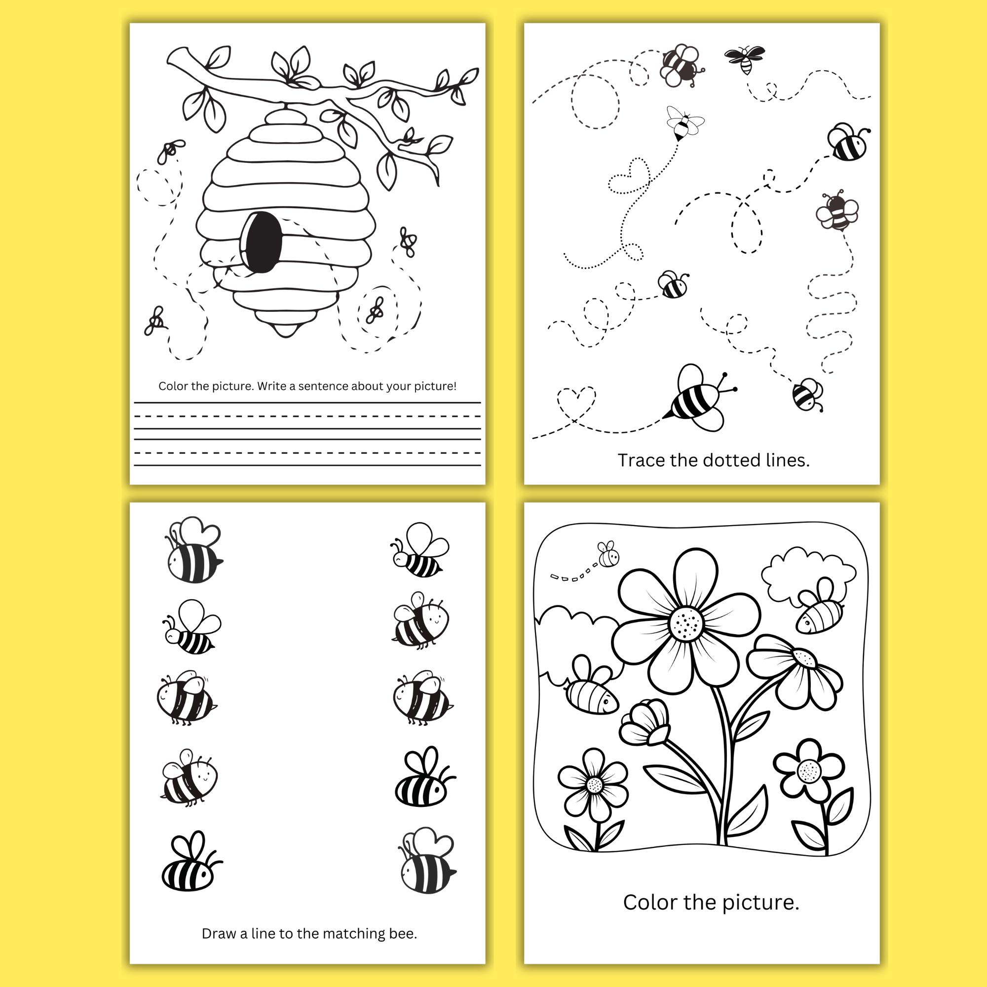 Printable Bee Activity Pack for Kids, Spring Worksheets, Coloring Pages ...