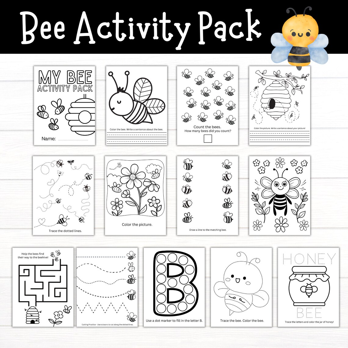 Printable Bee Activity Pack for Kids, Spring Worksheets, Coloring Pages ...