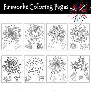 Printable Fireworks Coloring Pages for Kids, 4th of July Coloring Pages, Patriotic Holiday, Independence Day Crafts and Activities, Digital