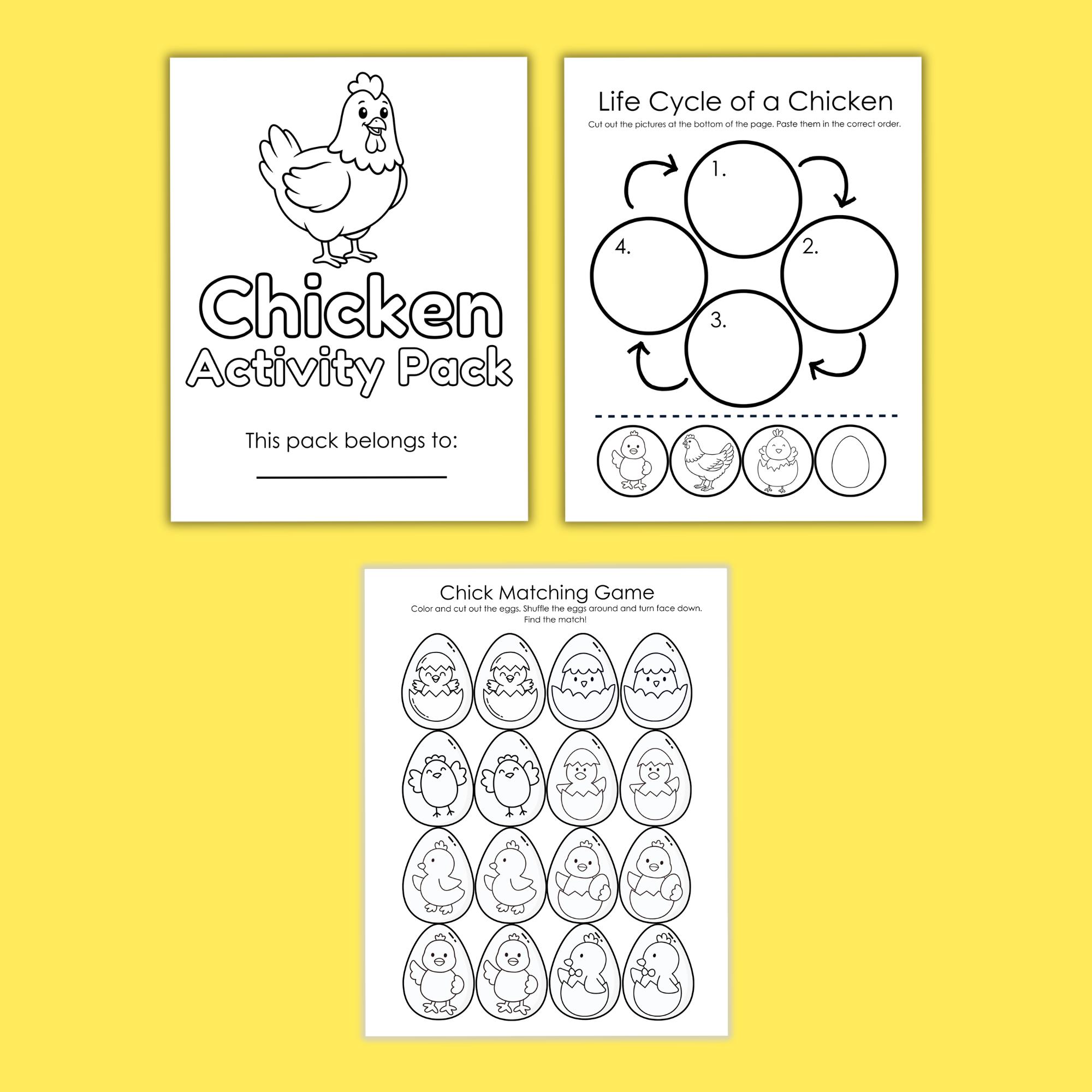 Chicken Life Cycle Activity Pack for Kids, Farm Animals Worksheets ...