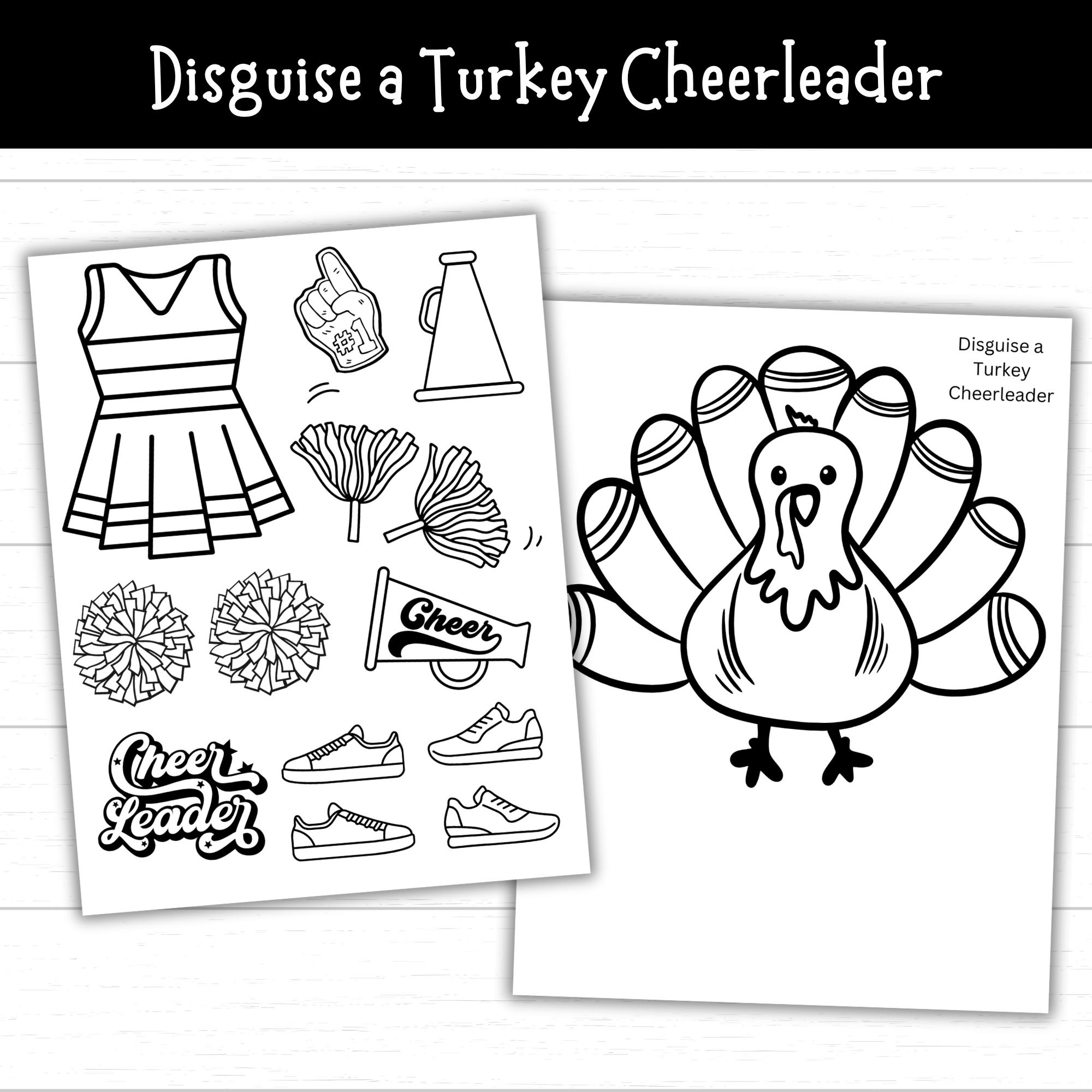 disguise a turkey cheerleader, cheerleader turkey, printable