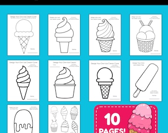 Pacchetto stampabile "Crea il tuo gelato", attività per bambini con coni gelato e ghiaccioli, pagine da colorare estive, lavoretti a tema gelato.
