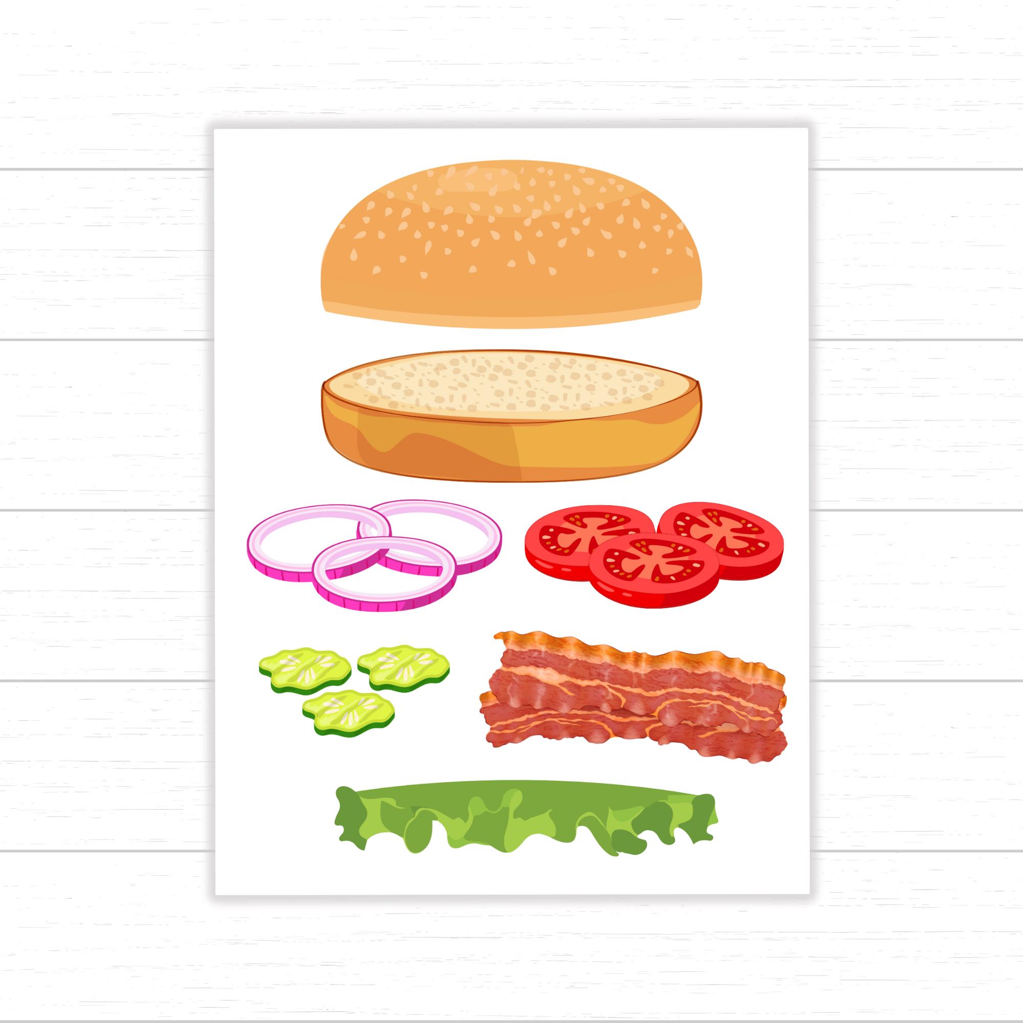 Build a Burger Printable Set, Hamburger Pretend Play, Craft for Kids ...