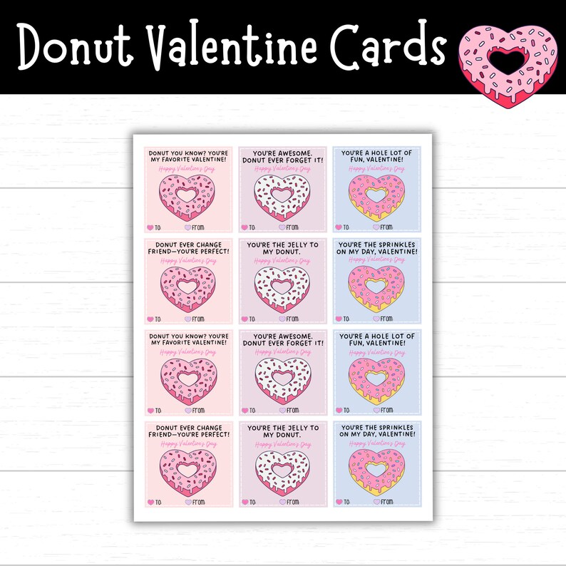Donut Valentine's Day Cards, Donut Valentines, Printable Donut ...
