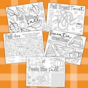 Fall Placemat Activity Printable, Fall Placemats, Fall Activities for Kids, Fall Worksheets, Fun Fall Printables, Fall Coloring and Games