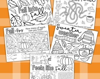 Fall Placemat Activity Printable, Fall Placemats, Fall Activities for Kids, Fall Worksheets, Fun Fall Printables, Fall Coloring and Games