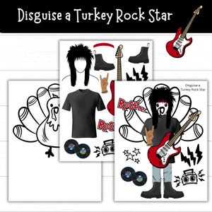 Disguise a Turkey Rockstar, Rockstar Turkey Disguise, Printable Turkey Outfit, Thanksgiving Activity, Project Idea, Turkey Activity
